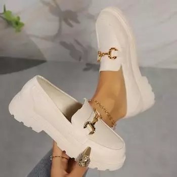 Модная обувь Женские брендовые туфли-лоферы Новые женские туфли-лодочки Лидер продаж Офисные туфли-лодочки Женские туфли с металлическим украшением на низком квадратном каблуке для женщин 37 чёрный