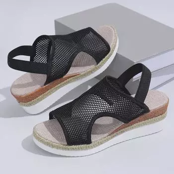 Модная обувь Женские летние сандалии Женские босоножки на танкетке Сетчатые босоножки на платформе Шлепанцы Женская легкая повседневная обувь Пляжные сандалии для отдыха на природе 35 чёрный