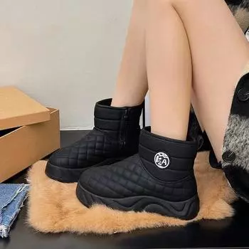 Модная обувь, женские зимние ботинки на толстой подошве, плюшевые женские повседневные спортивные ботинки, теплые и холодные высокие женские ботинки 35 белый