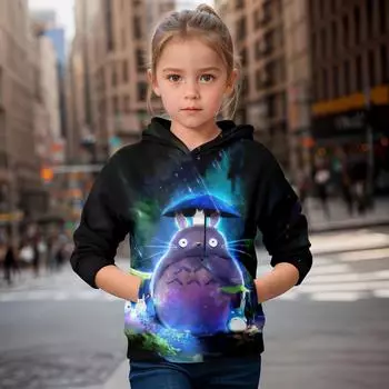 Модная одежда для девочек 8 лет, детский бутик, милая детская одежда для девочек, осенние толстовки с капюшоном из шиншиллы с принтом в 3D 100CM