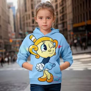 Модная одежда для девочек, толстовки с капюшоном, детская одежда, осенняя, милая, 8 лет, детская, бутиковка, 3D-печатная, толстовка с капюшоном Cuphead, последняя модель 2024 года 140cm