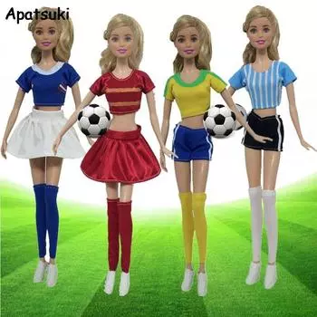 Модная одежда для куклы Барби, футбольный кубок, женский футболист, спортивная одежда, рубашка, юбка, шорты, носки, аксессуары для кукол темно-синий