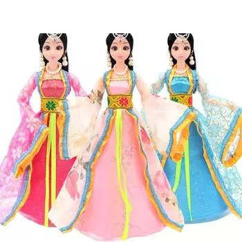Модная одежда для кукол Барби, аксессуары с цветочным принтом, древний китайский костюм ручной работы, кружевное платье, детская игрушка в подарок синий