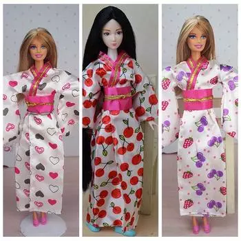 Модная одежда для кукол, традиционное японское платье-кимоно для куклы Барби, одежда для кукол BJD 1/6, карнавальный костюм розовый
