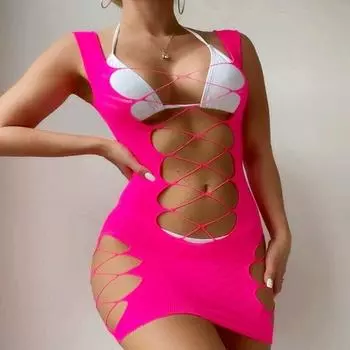 Модная одежда для сна, женская цельная рыболовная сетка, обтягивающее нижнее белье, вечерняя одежда, женская эротическая сетчатая перспективная короткая юбка XS