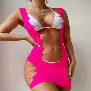 Модная одежда для сна, женская цельная рыболовная сетка, обтягивающее нижнее белье, вечерняя одежда, женская эротическая сетчатая перспективная короткая юбка XXS