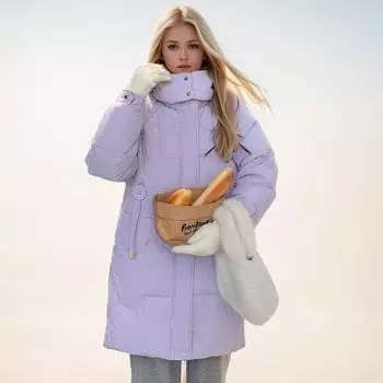 Модная одежда из хлопка средней и длинной длины, женская зимняя одежда из утолщенного хлопка, теплое зимнее пальто с капюшоном S чёрный