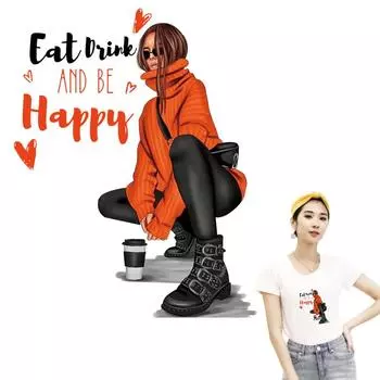 Модная одежда, наклейки, футболка, джинсы, нашивки, моющаяся теплопередающая одежда, напиток, счастье 18.9x24cm