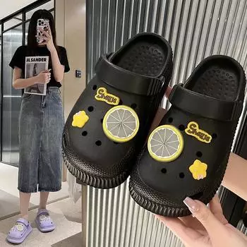 Модная одежда, повышенная нескользящая обувь на высоком каблуке, дырявая обувь, пляжные сандалии, домашняя обувь, новые тапочки на толстой подошве, женские сандалии Mujer 36 фиолетовый