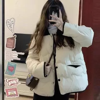 Модная одежда с хлопковой подкладкой для женщин 2024 года, весна, новая нишевая одежда с хлопковой подкладкой, волнистый ромб, маленькая куртка с хлопковой подкладкой S