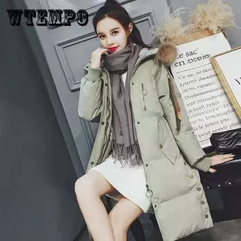 Модная одежда с меховым капюшоном на молнии, длинное стильное женское теплое пуховое пальто, зимние парки, пальто XL