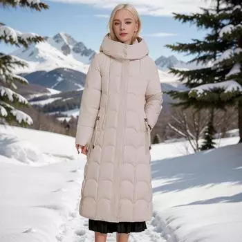 Модная одежда средней и длинной длины до колена с хлопковой подкладкой, женская утолщенная теплая куртка с капюшоном с хлопковой подкладкой L [recommended below 55kg] хаки