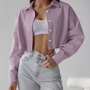 Модная однобортная блузка, хлопковая рубашка, топы с отложным воротником, женские короткие топы, осенняя однотонная одежда с длинными рукавами, Blusas 28683 S серый