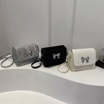 Модная однотонная маленькая квадратная сумка для женщин, новая красивая простая сумка через плечо, модная сумка с бантом и текстурой