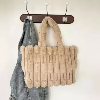 Модная однотонная повседневная легкая роскошная сумка-тоут, плиссированная плюшевая ручная сумка, универсальная сумка через плечо чёрный