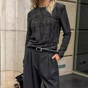 Модная однотонная ретро футболка с индивидуальным дизайном на осень-зиму для девочек, эластичный топ для всех моделей S серый