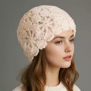 Модная однотонная шапка-бини для женщин, зимняя шапка, вязаная осенняя шапка-чепчик, цветы, женская теплая шапка-берет, дорожная шляпа-платье One Size