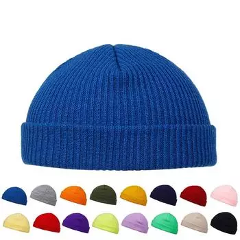 Модная однотонная шерстяная осенне-зимняя теплая вязаная шапка в стиле хип-хоп для мужчин и женщин, уличная повседневная шапка синий