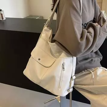 Модная однотонная сумка через плечо, большая вместительная сумка-тоут, женская сумка-трансформер-рюкзак бежевый