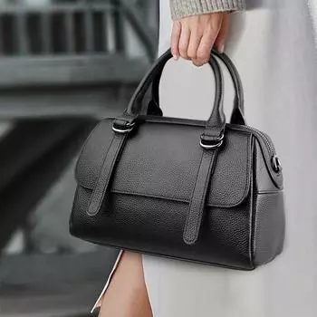 Модная однотонная сумка через плечо из натуральной кожи для женщин, высококачественная сумка из коровьей кожи, роскошная женская сумка-мессенджер 26cm 9cm 17cm чёрный