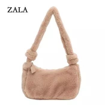 Модная однотонная сумка на плечо для подмышек, женская плюшевая мягкая пушистая меховая зимняя сумка-бродяга 25x8.5x14cm белый