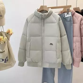 Модная однотонная свободная зимняя теплая куртка со стоячим воротником для женщин M розовый