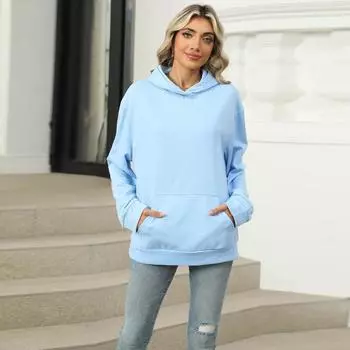 Модная однотонная толстовка с капюшоном из флиса для женщин, теплая толстовка с капюшоном на осень-зиму, свободный свитер, спортивная рубашка S светло-серый