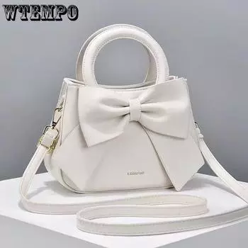 Модная однотонная женская сумка с бантом на молнии 22*9*17 чёрный