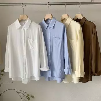 Модная офисная рубашка для женщин, повседневная свободная хлопковая белая однотонная блузка с длинными рукавами, женские элегантные однотонные топы, женская одежда 25840 One Size абрикосовый