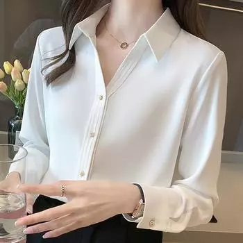 Модная офисная женская белая блузка с длинным рукавом и отложным воротником, рубашка, женские топы J141 S чёрный