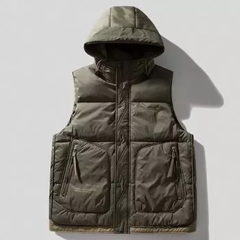 Модная осенне-зимняя куртка без рукавов для мужчин, верхняя одежда с капюшоном, повседневный толстый теплый жилет M чёрный