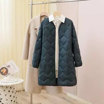 Модная осенне-зимняя женская одежда легкое пуховое повседневное пальто с пальто легкое среднее и длинное пуховик среднее и длинное L чёрный