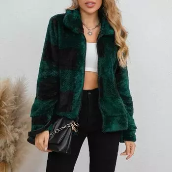 Модная осенне-зимняя женская свободная клетчатая толстовка с капюшоном и длинными рукавами, повседневная куртка с капюшоном S