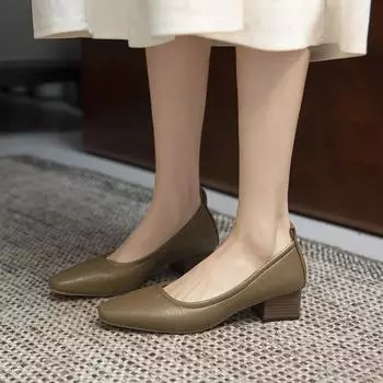 Модная осенняя модная женская обувь Туфли-лодочки женские Туфли-лодочки на квадратном каблуке Туфли-лодочки женские Однотонные повседневные туфли на высоком каблуке для женщин 40 коричневый