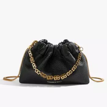 Модная осенняя сумка-мешок, ретро-цепочка, повседневный вариант на плечо. чёрный