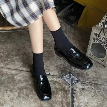 Модная осенняя женская обувь Обувь в британском стиле для женщин Неглубокие кожаные туфли с квадратным носком Женские каблуки Ретро Простые женские 35 коричневый