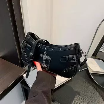 Модная панк-трендовая крутая сумка под мышкой с заклепками Маленькая квадратная сумка через плечо