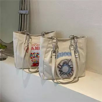 Модная парусиновая сумка с вышивкой для женщин, большая вместительная повседневная сумка-тоут, милые дорожные сумки-шоппер на плечо, кошелек для конфет Bolsa синий