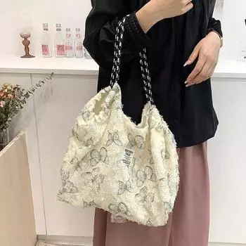 Модная печатная бабочка, украшение на одно плечо, диагональная холщовая сумка для студенток, сумки для покупок большой емкости