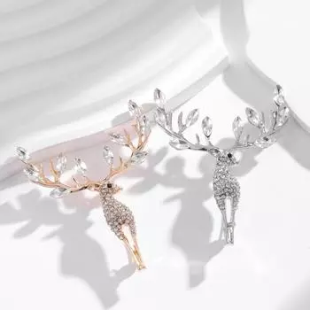 Модная персонализированная брошь в виде оленя, элегантный темперамент, стразы, животное, нагрудная булавка с цветком, универсальные аксессуары для одежды золотой