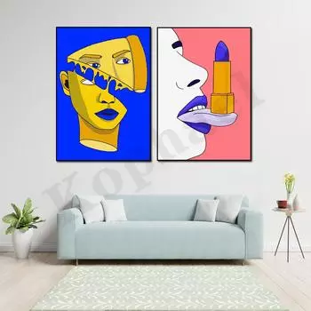 Модная пицца для девочек и губная помада для девочек, подарки для друзей, домашний декор, холст, картина 21cm30cm No Frame