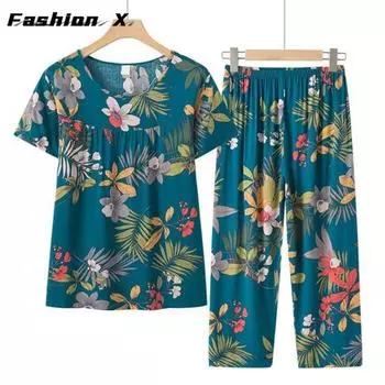 Модная пижама из двух предметов, комплект из футболки и брюк, женская летняя пижама для мамы XL