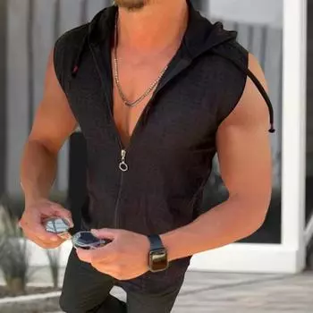 Модная планка на молнии, поглощающая пот, устойчивая к усадке, мужской жилет с капюшоном для бодибилдинга, уличная толстовка с капюшоном S чёрный