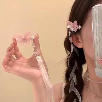 Модная плетеная лента для волос с бантом для девочек, милые заколки, заколки для волос, новая подвеска с кисточками, заколки для волос розовый