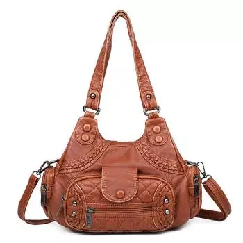 Модная плетеная ретро-сумка с заклепками для женщин, сумка на одно плечо под мышкой, большая вместимость, ручная сумка-тоут, молния против кражи сзади