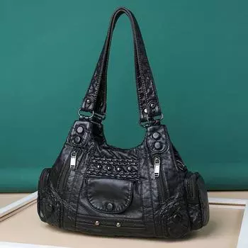 Модная плетеная ретро-сумка с заклепками для женщин, сумка на одно плечо под мышкой, большая вместимость, ручная сумка-тоут, молния против кражи сзади