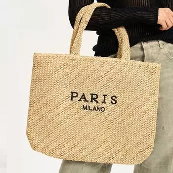Модная плетеная соломенная сумка женская вышитая буква большая вместительная сумка-тоут для отдыха на море пляжная сумка через плечо