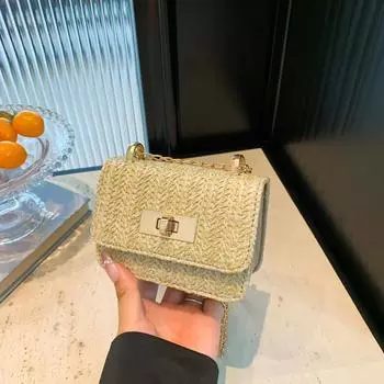 Модная плетеная сумка 2024 года, летняя новая простая модная сумка через плечо, повседневная простая маленькая квадратная сумка для женщин белый