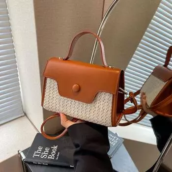 Модная плетеная сумка 2024 года, новая универсальная сумка через плечо с простой текстурой, маленькая квадратная сумка для женщин темно-коричневого