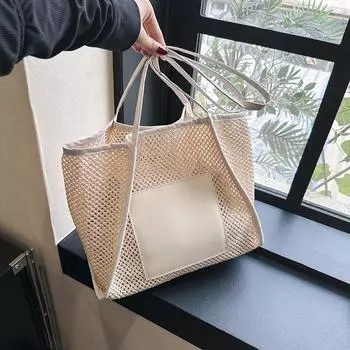 Модная плетеная сумка большой емкости для поездок на работу 2024 года, летняя новая сумка для отдыха в иностранном стиле, сумка через плечо с подмышкой белый